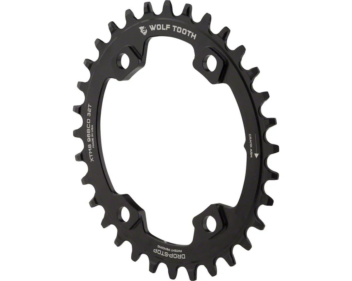 Wolf Tooth Components PowerTrac Elliptical Chainring (Black) (Drop-Stop A) (Single) (32T) (96mm Shimano Asym. BCD) (X...